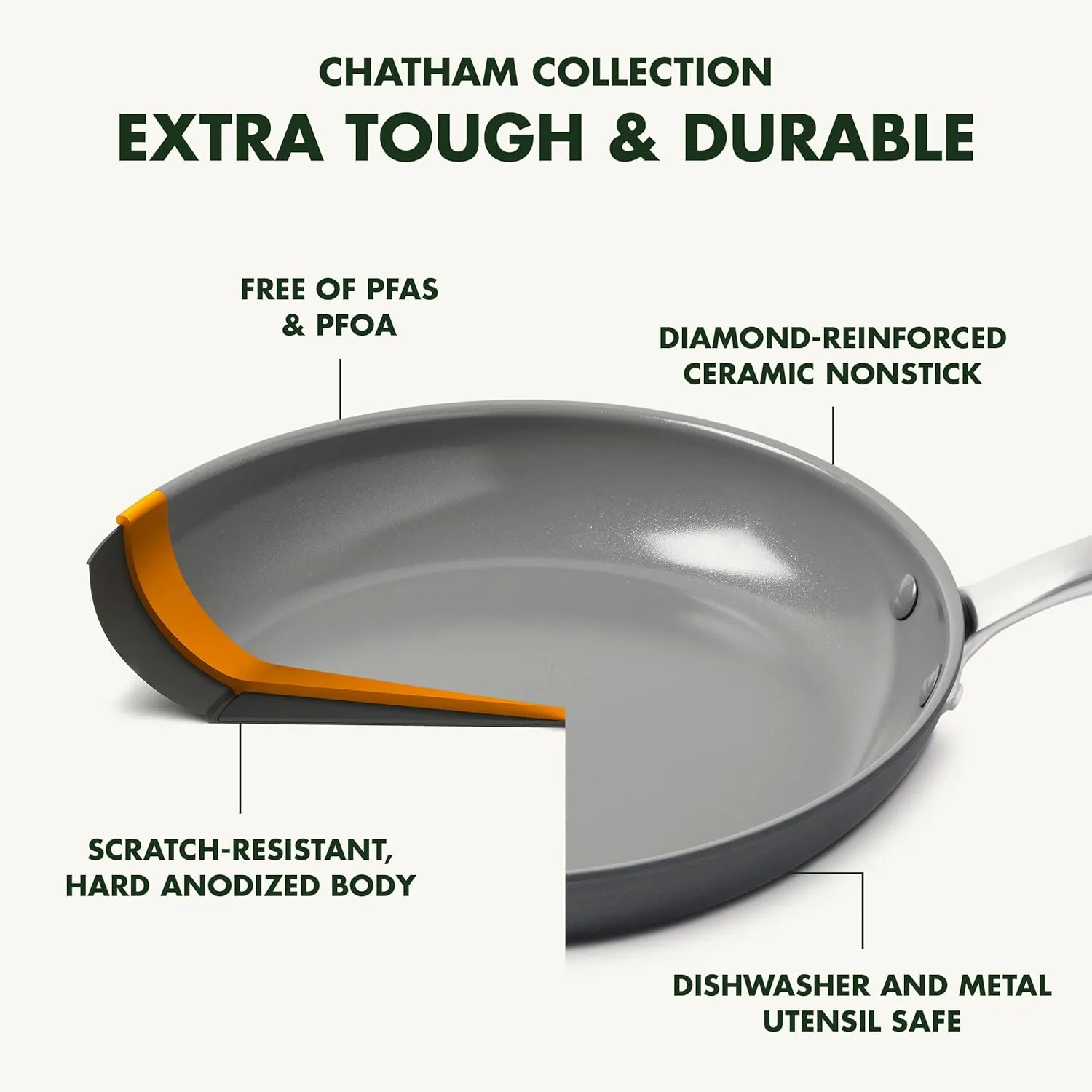 GreenPan Chatham Hard Anodized Healthy Ceramic Nonstick, 12" Frying Pan Skillet with Lid, PFAS-Free, Dishwasher Safe, Oven Safe, Gray