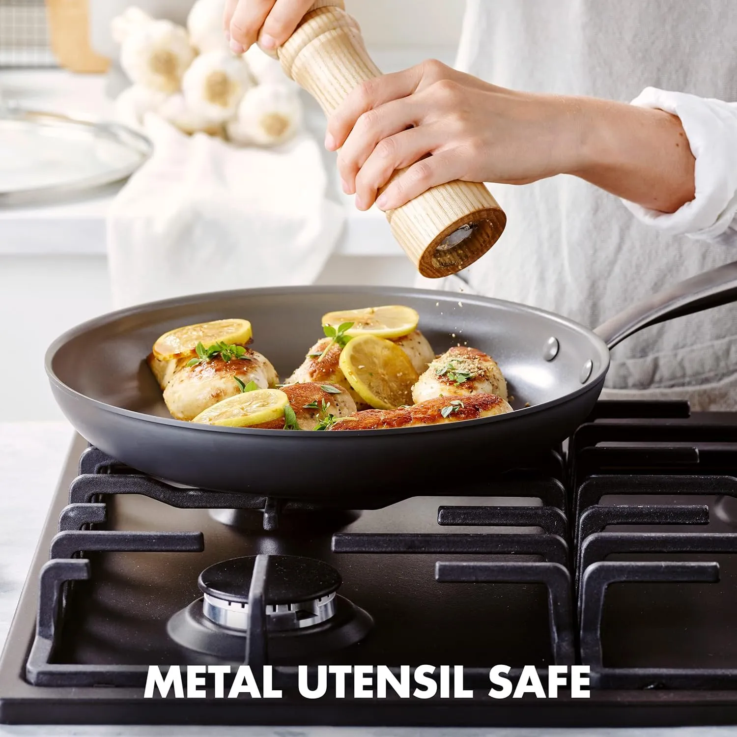 GreenPan Chatham Hard Anodized Healthy Ceramic Nonstick, 12" Frying Pan Skillet with Lid, PFAS-Free, Dishwasher Safe, Oven Safe, Gray