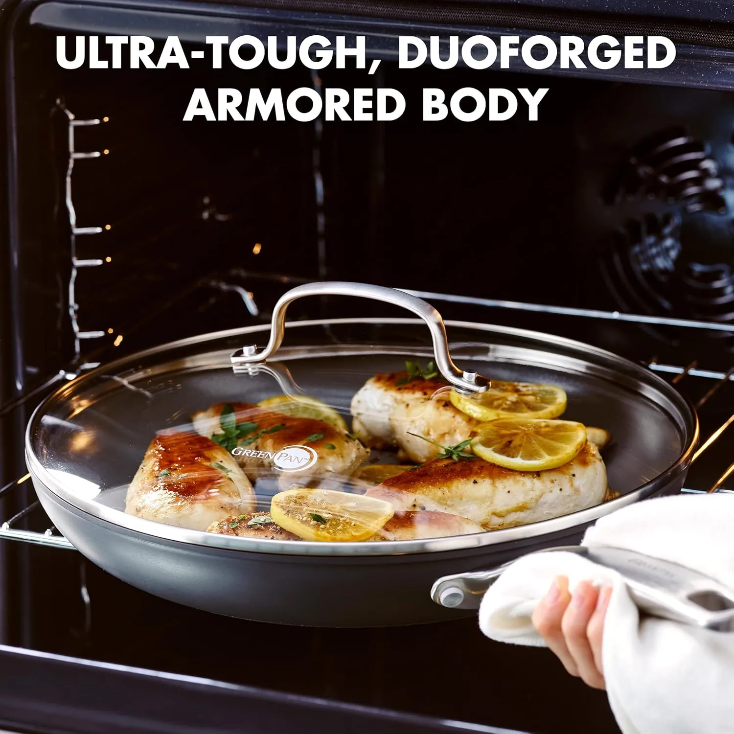 GreenPan Chatham Hard Anodized Healthy Ceramic Nonstick, 12" Frying Pan Skillet with Lid, PFAS-Free, Dishwasher Safe, Oven Safe, Gray