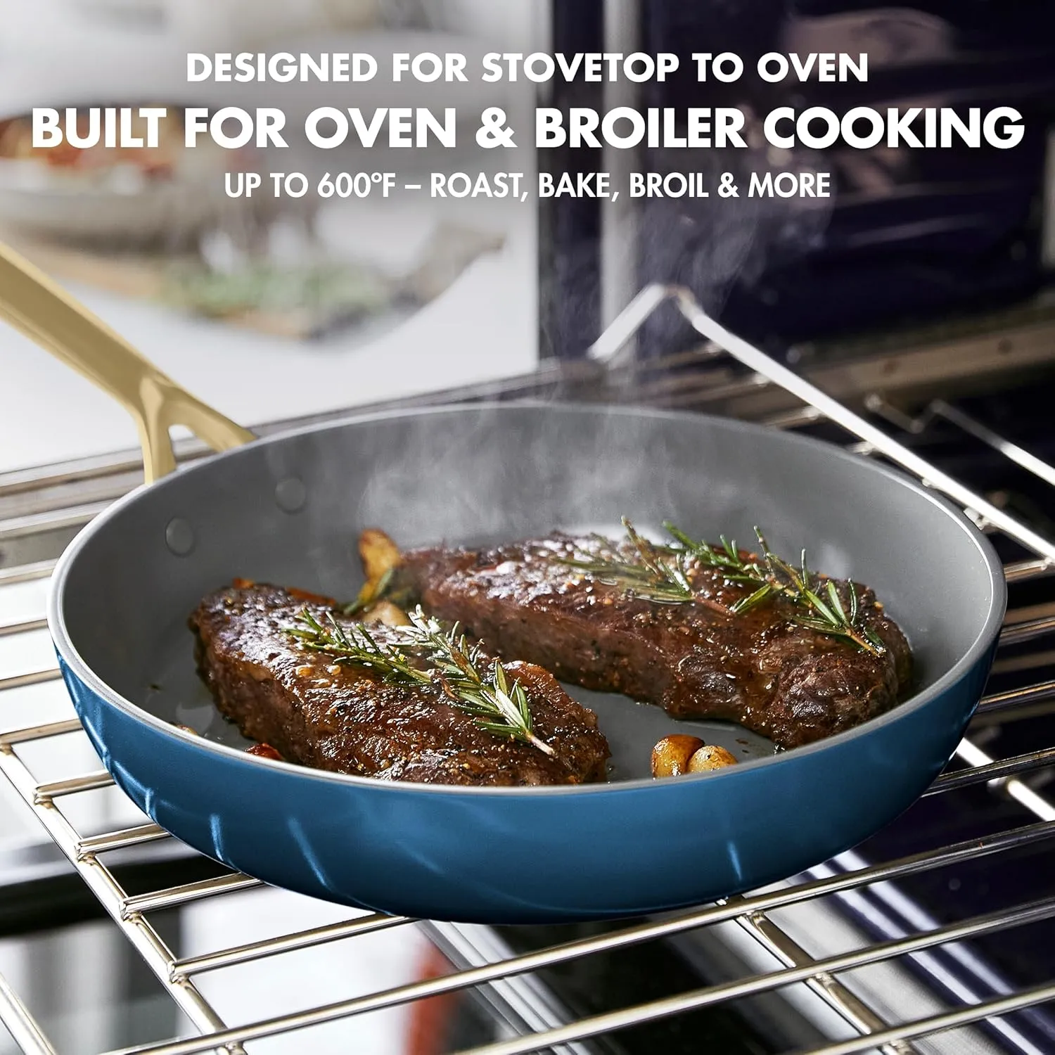 GreenPan GP5 9.5” and 11” 2 Piece Frying Pan Skillet Set, Hard Anodized Healthy Ceramic Nonstick PFAS-Free Cookware, Champagne Handles, Stay-Flat Surface, Induction, Dishwasher and Oven Safe, Blue