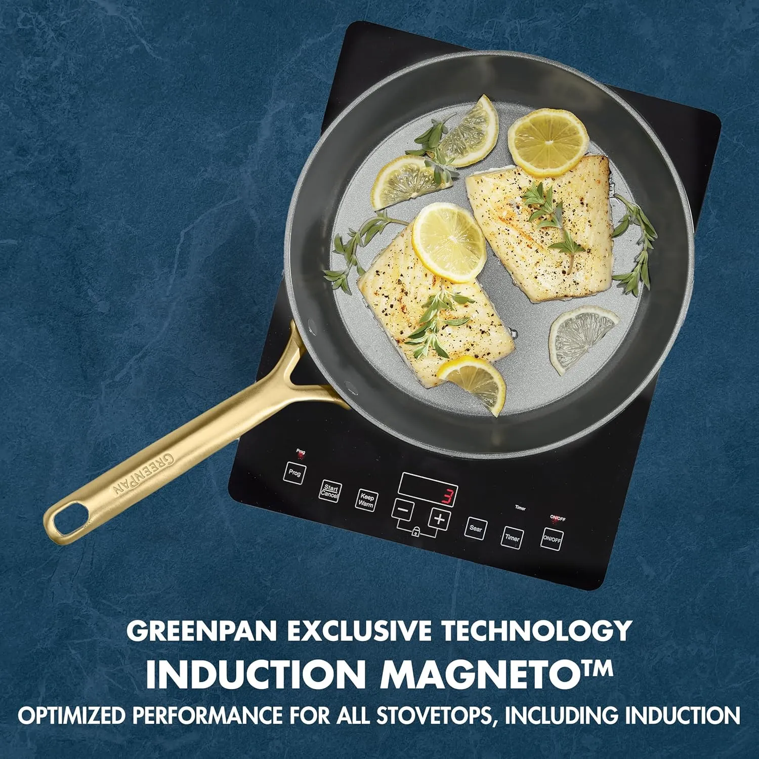 GreenPan GP5 9.5” and 11” 2 Piece Frying Pan Skillet Set, Hard Anodized Healthy Ceramic Nonstick PFAS-Free Cookware, Champagne Handles, Stay-Flat Surface, Induction, Dishwasher and Oven Safe, Blue