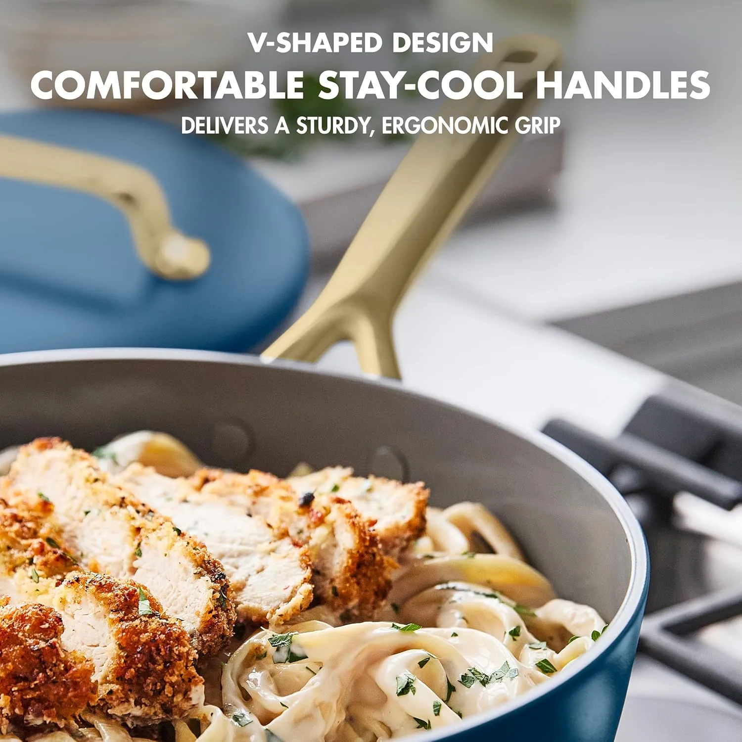 GreenPan GP5 9.5” and 11” 2 Piece Frying Pan Skillet Set, Hard Anodized Healthy Ceramic Nonstick PFAS-Free Cookware, Champagne Handles, Stay-Flat Surface, Induction, Dishwasher and Oven Safe, Blue