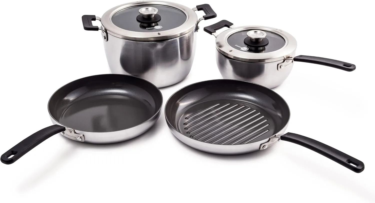 GreenPan Levels Stackable Hard Anodized Healthy Ceramic Nonstick, 6 Piece Pots and Pans Cookware Set PFAS-Free, Dishwasher Safe, Black