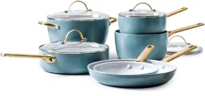GreenPan Padova Healthy Ceramic Nonstick 10pc Cookware pots and pans Set, Induction Safe, Smokey Blue