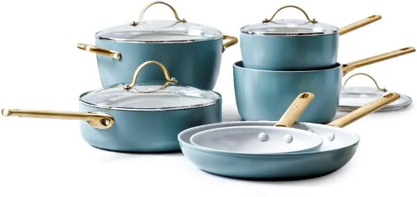 GreenPan Padova Healthy Ceramic Nonstick 10pc Cookware pots and pans Set, Induction Safe, Smokey Blue