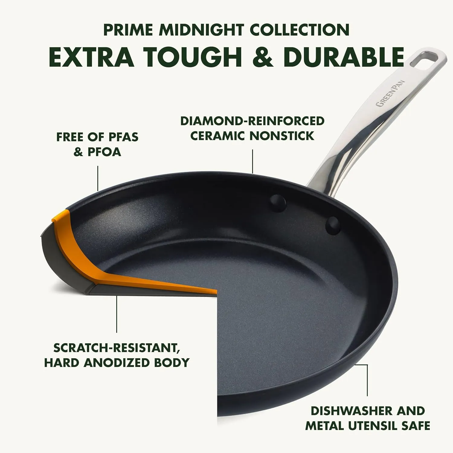 GreenPan Prime Midnight Hard Anodized Healthy Ceramic Nonstick 11 Piece Cookware Pots and Pans Set, PFAS-Free, Dishwasher Safe, Oven Safe, Black