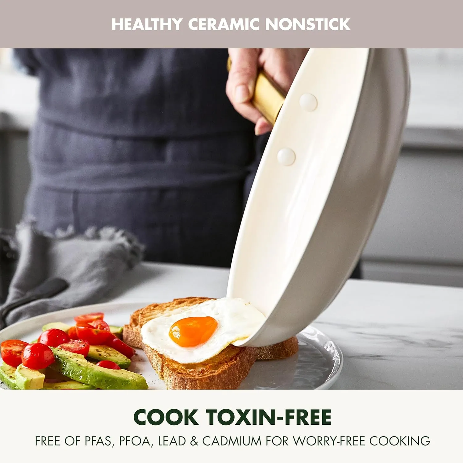 GreenPan Reserve 10 Piece Cookware Set, Non-Toxic PFAS-Free Hard Anodized Healthy Ceramic Nonstick, Stainless Steel Gold Handle, Glass Lids, Dishwasher Safe, Oven & Broiler Safe, Taupe Brown