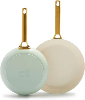 GreenPan Reserve Hard Anodized Healthy Ceramic Nonstick 10" and 12" Frying Pan Skillet Set, Gold Handle, PFAS-Free, Dishwasher Safe, Oven Safe, Julep Green