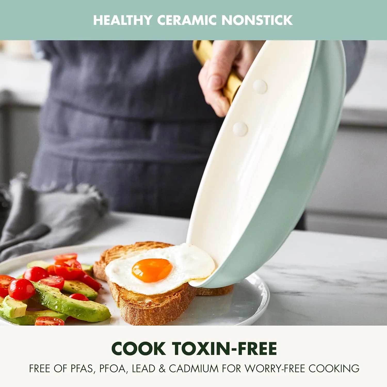 GreenPan Reserve Hard Anodized Healthy Ceramic Nonstick 10" and 12" Frying Pan Skillet Set, Gold Handle, PFAS-Free, Dishwasher Safe, Oven Safe, Julep Green
