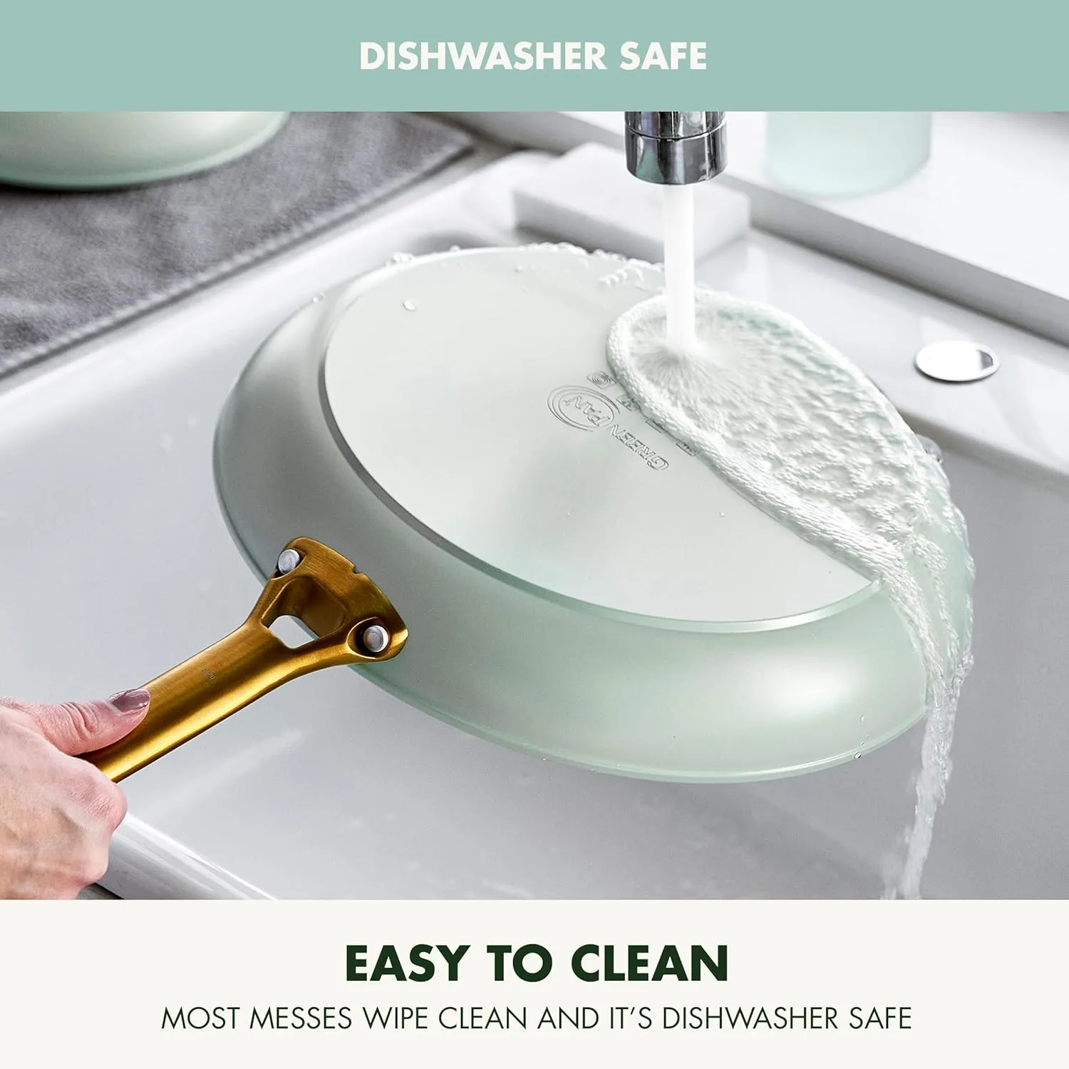 GreenPan Reserve Hard Anodized Healthy Ceramic Nonstick 10" and 12" Frying Pan Skillet Set, Gold Handle, PFAS-Free, Dishwasher Safe, Oven Safe, Julep Green