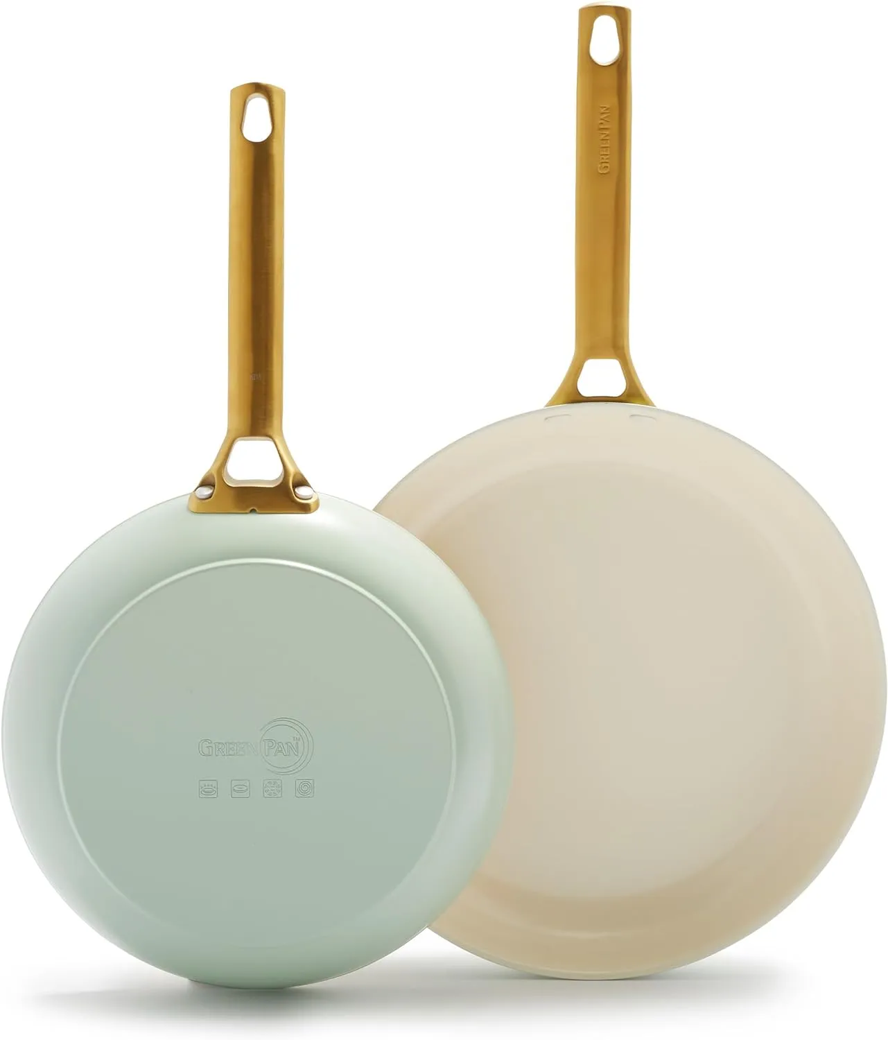 GreenPan Reserve Hard Anodized Healthy Ceramic Nonstick 10" and 12" Frying Pan Skillet Set, Gold Handle, PFAS-Free, Dishwasher Safe, Oven Safe, Julep Green