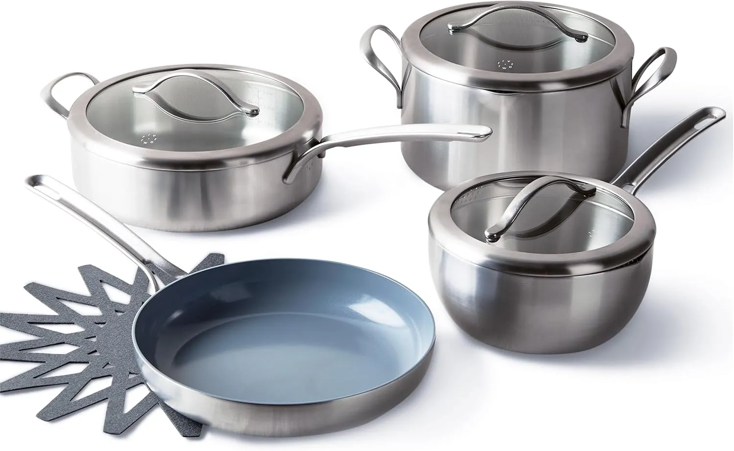 GreenPan X Food 52 Five-Two Essentials, Tri-Ply Stainless Steel 7 Piece Cookware Pots and Pans Set, Healthy Ceramic Nonstick Coating, PFAS-Free, Multi Clad, Induction, Dishwasher Safe
