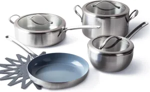 GreenPan X Food 52 Five-Two Essentials, Tri-Ply Stainless Steel 7 Piece Cookware Pots and Pans Set, Healthy Ceramic Nonstick Coating, PFAS-Free, Multi Clad, Induction, Dishwasher Safe