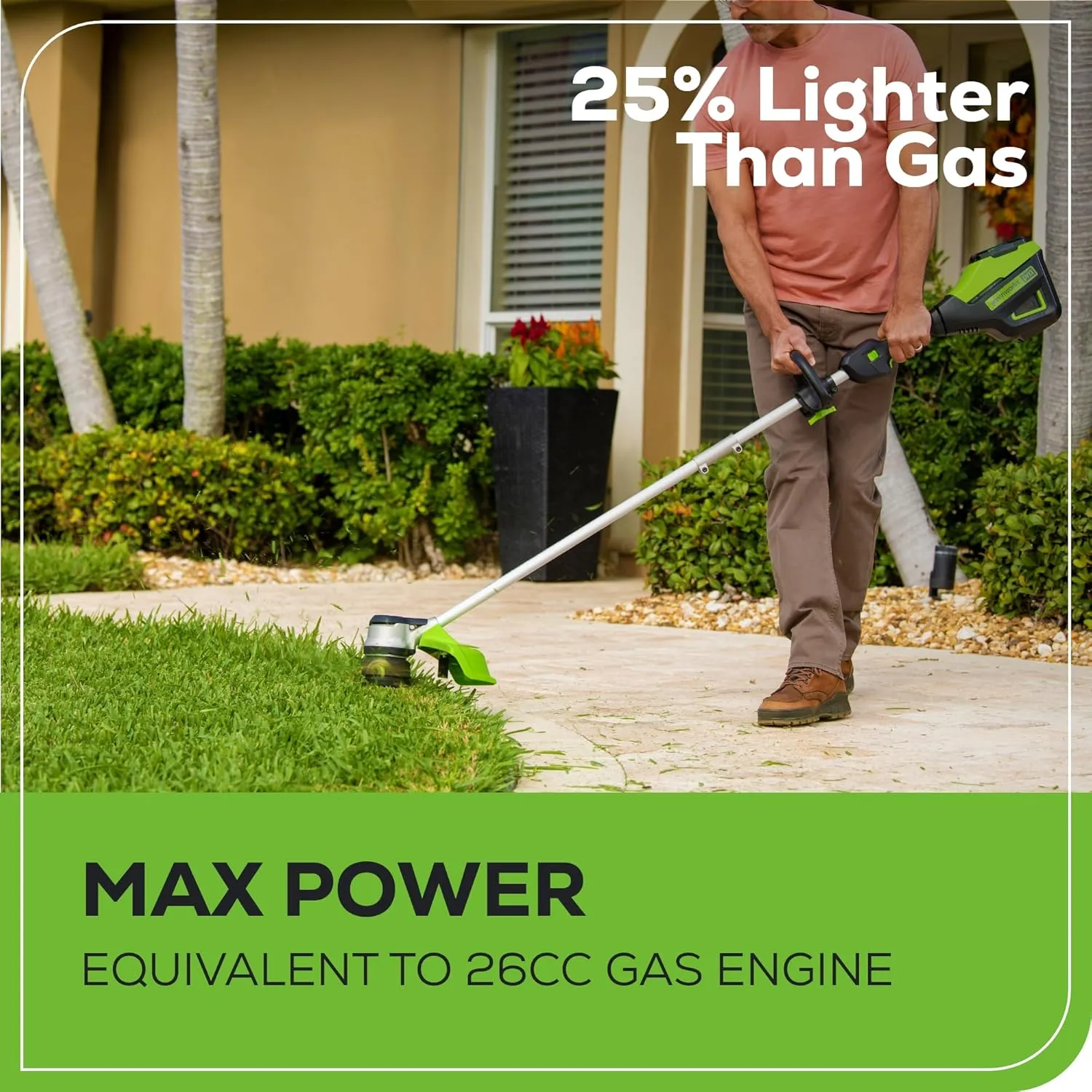 Greenworks 60V 16” Brushless Cordless String Trimmer, 2.5Ah Battery and Charger Included