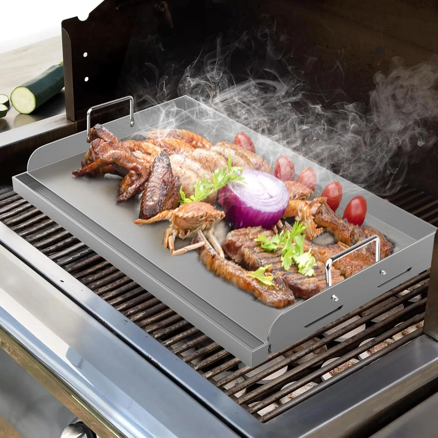 Griddle for Gas Grill, 25"x 16” Universal Fry Pan Metal Flat Top Griddle Plate for Gas Stove/Charcoal/Electric/Gas Grill, Large Stove Top Griddle Insert for Camping, Tailgating and Parties