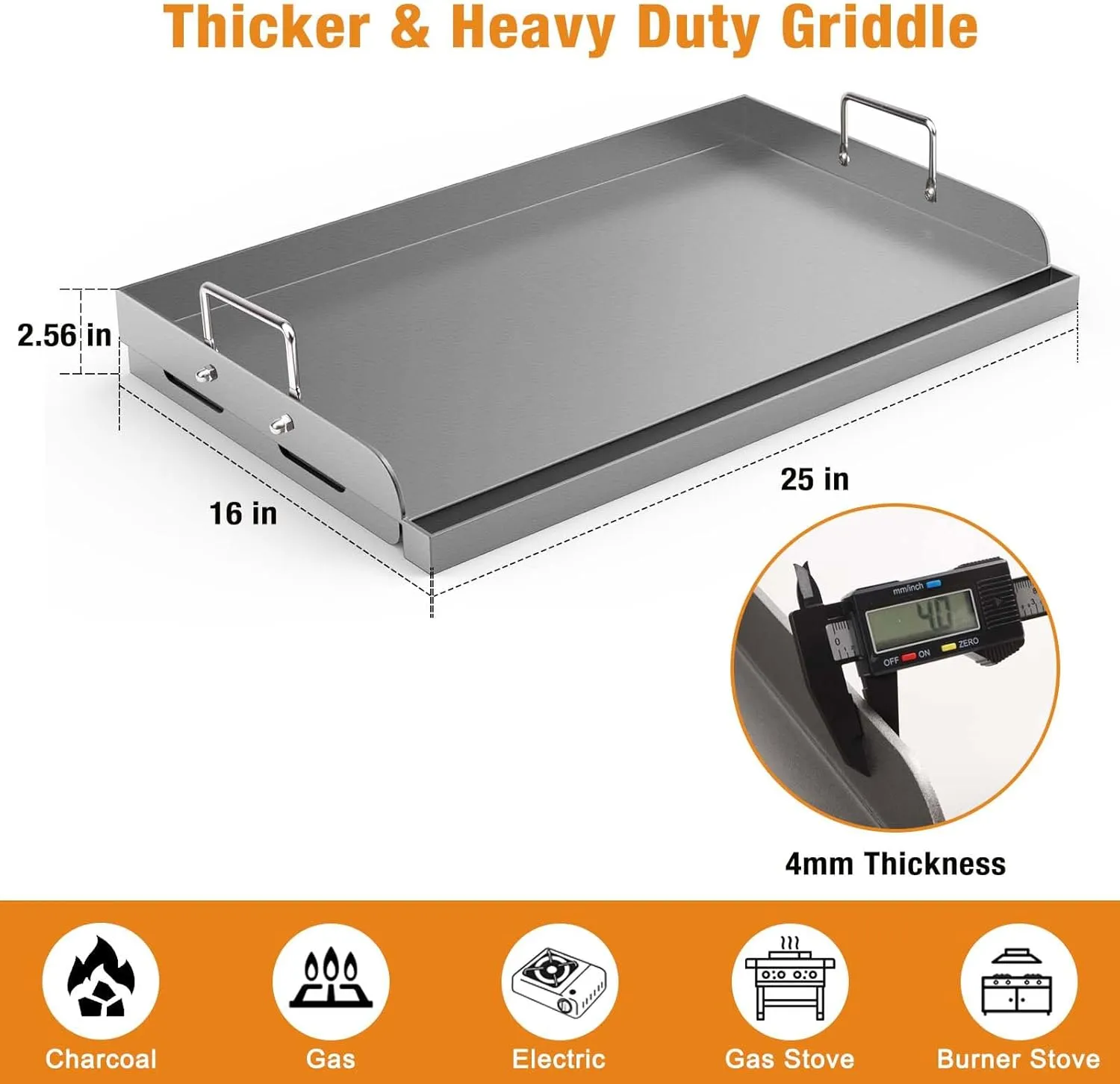 Griddle for Gas Grill, 25"x 16” Universal Fry Pan Metal Flat Top Griddle Plate for Gas Stove/Charcoal/Electric/Gas Grill, Large Stove Top Griddle Insert for Camping, Tailgating and Parties
