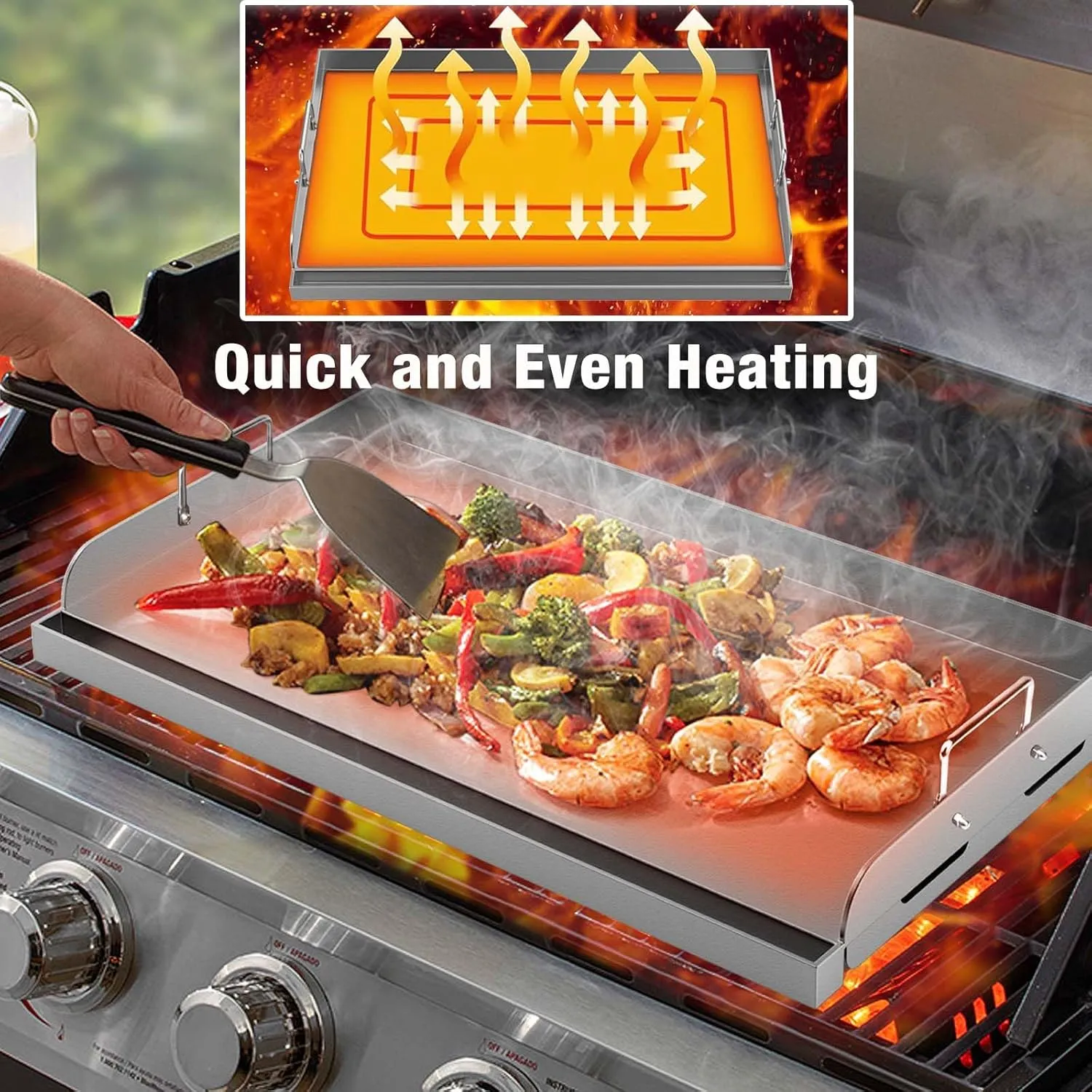Griddle for Gas Grill, 25"x 16” Universal Fry Pan Metal Flat Top Griddle Plate for Gas Stove/Charcoal/Electric/Gas Grill, Large Stove Top Griddle Insert for Camping, Tailgating and Parties