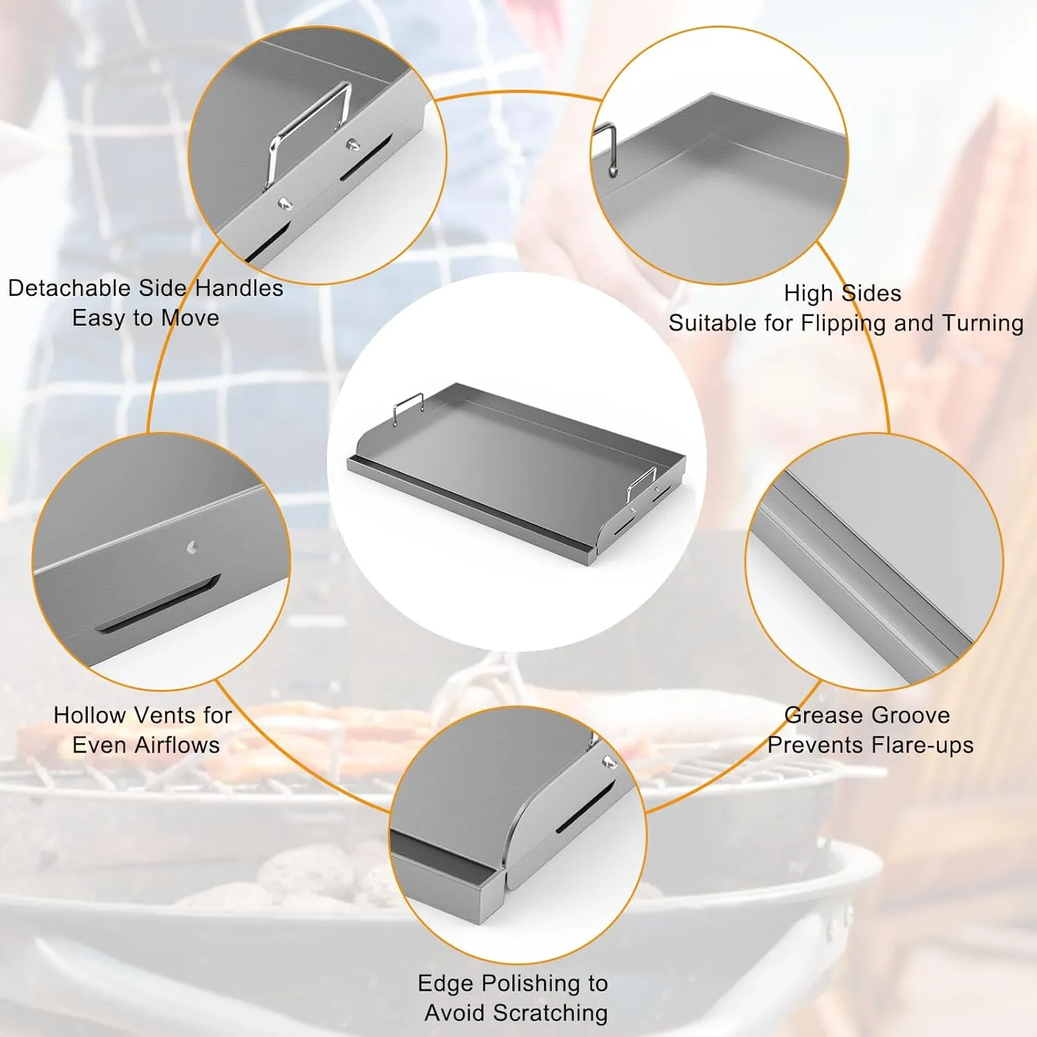 Griddle for Gas Grill, 25"x 16” Universal Fry Pan Metal Flat Top Griddle Plate for Gas Stove/Charcoal/Electric/Gas Grill, Large Stove Top Griddle Insert for Camping, Tailgating and Parties