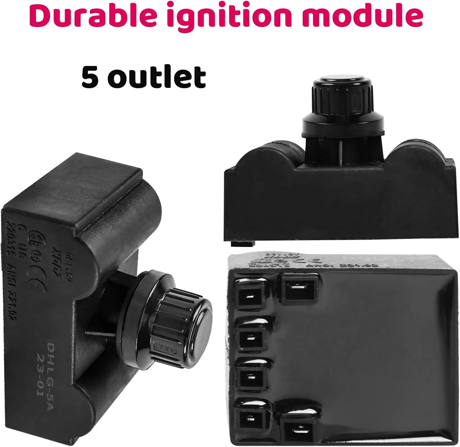 Grill Igniter Replacement Kit for Charbroil (G515-0030-W2), 5 Outlet Electronic Igniter and Switch Button with Wires for CharBroil Ignition Systems and Most CharBroil Gas Grills