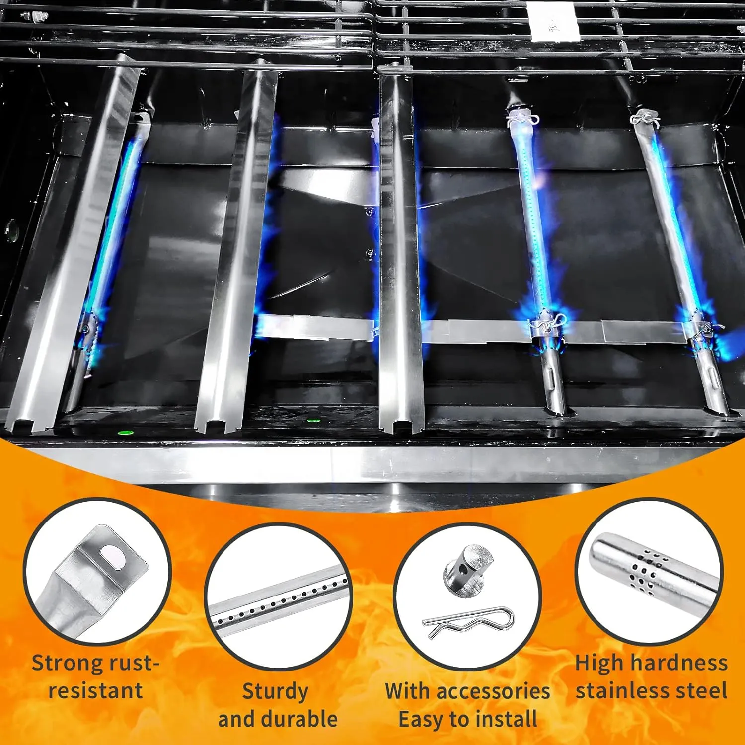Grill Replacement Parts for Charbroil Performance 5 Burner 463448021 463450022 463451022, 4 Burner 463365021 463352521 463366022, G325-0002-W1 G327-2100-W1, 15.5“ Heat Plate, 15.3” Burner, Igniter