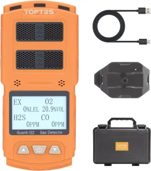 Guard-122 4 Gas Monitor Multi Gas Detector for H2S, CO, LEL, O2, 0.5s Response, Triple Alarms, Sensor Positioned at The Top for Unobstructed Detection, Safety Explosion-Proof for Work, Home