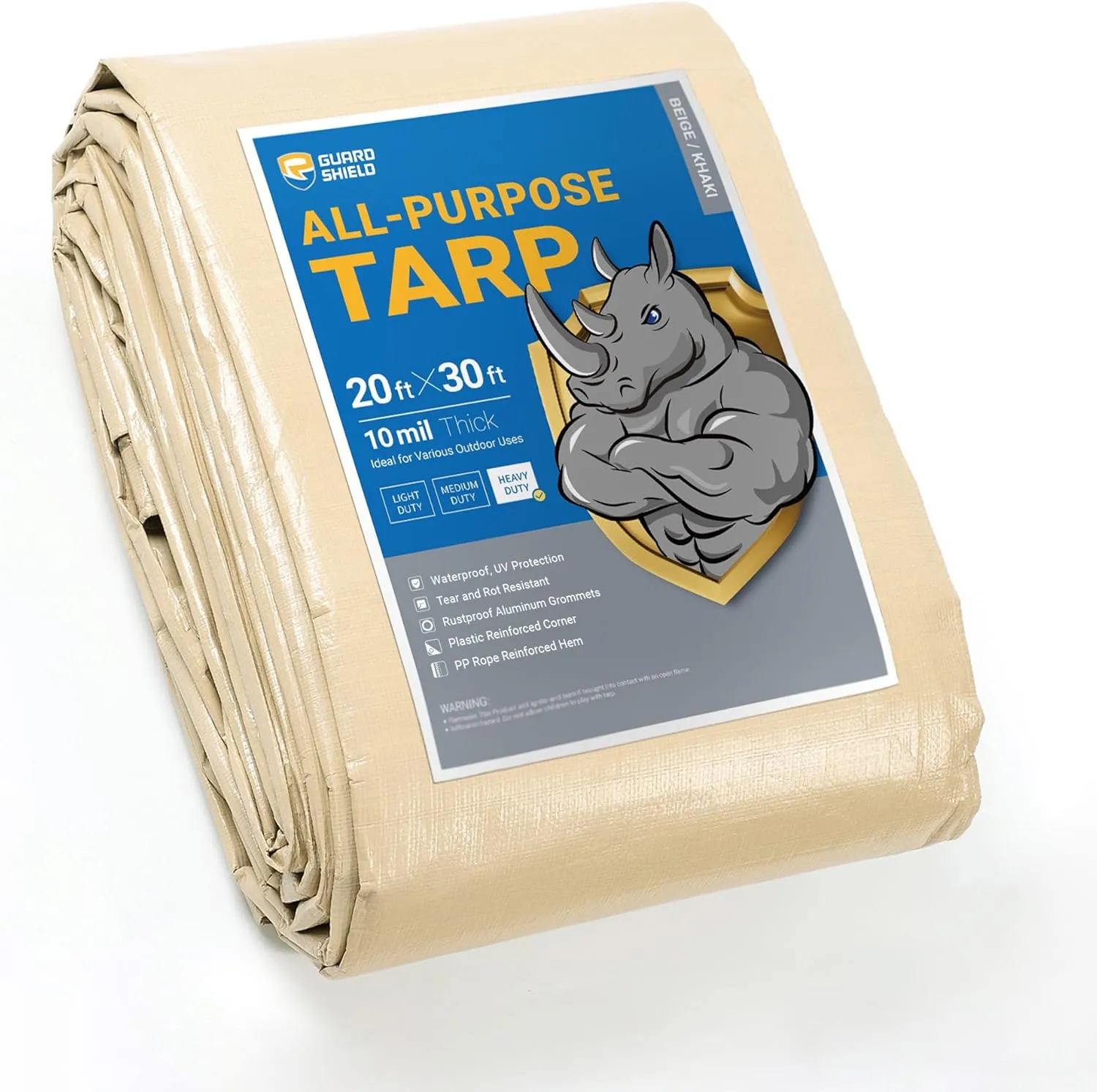 GUARD SHIELD Beige Tarp Heavy Duty Waterproof 20x30 Feet Outdoor Poly Tarps Cover Thick UV Resistant Canopy Tarpaulin with Grommets 10mil
