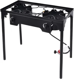 GYMAX Camping Stove, 2 Burner Propane Camp Stove w/Detachable Legs, 150,000-BTU Output, 20 PSI Regulator & CSA Certification, 30’’ Outdoor Stove, High Pressure Propane Burner for BBQ (2 Burner)