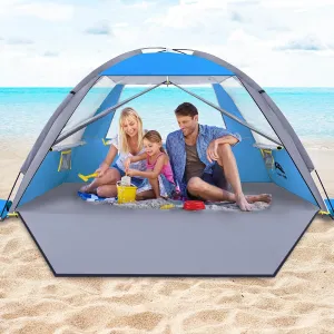 Happy Travel Beach Tent, UPF 50  UV Protection Sun Shade Shelter for 3/4/5/6/7/8 Person, Portable Beach Canopy for Family & Baby, Lightweight & Easy Setup Beach Cabana with 3 Ventilation Mesh Windows