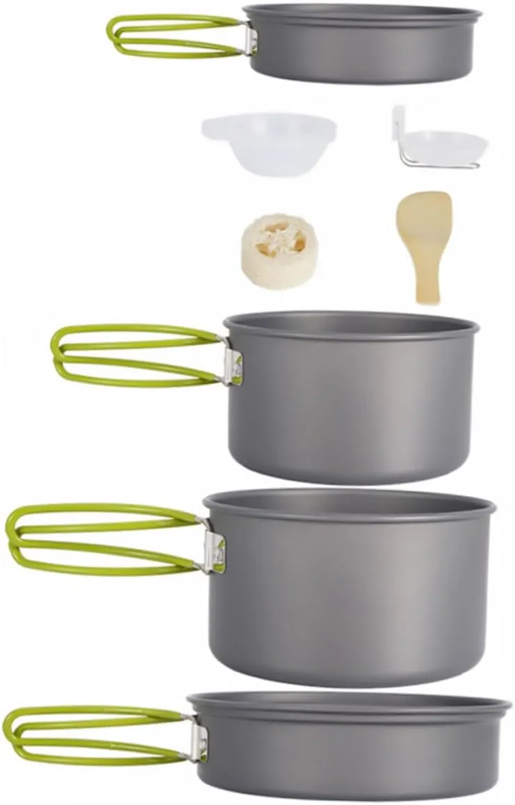 Happyyami 1 Set Portable Nonstick Outdoor Cookware Pan Frying Pan Bowls Spoon Spatula for Camping Hiking and Picnics