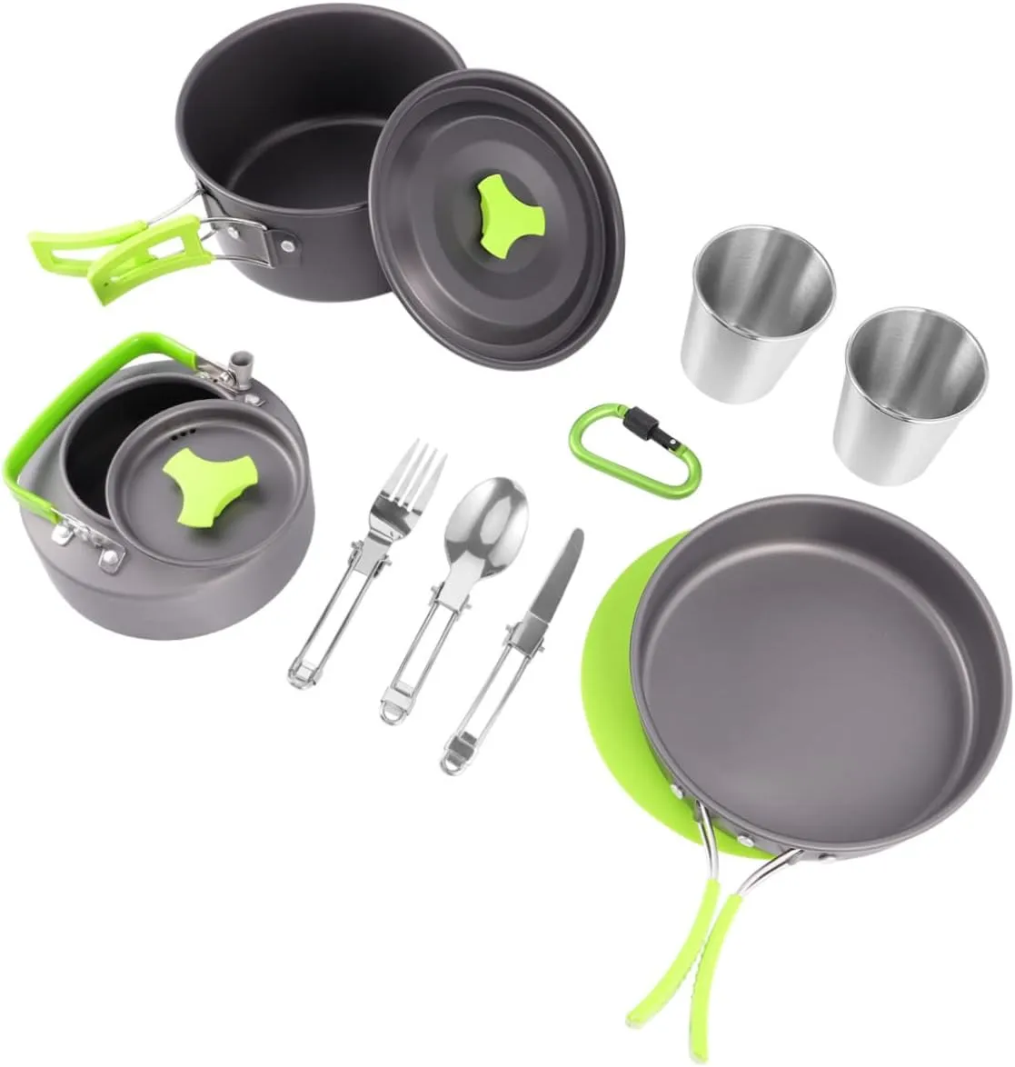 Happyyami Camping Cooking Kits 12-Piece Set Portable Cooking Utensil Kit Non-Stick Cookware Professional Utensils Compact Easy to Carry Green