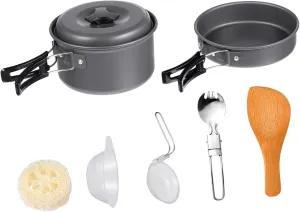 Happyyami Complete Portable Cooking Set for Camping Hiking Picnic Collapsible Camping Cookware Utensils Cutlery