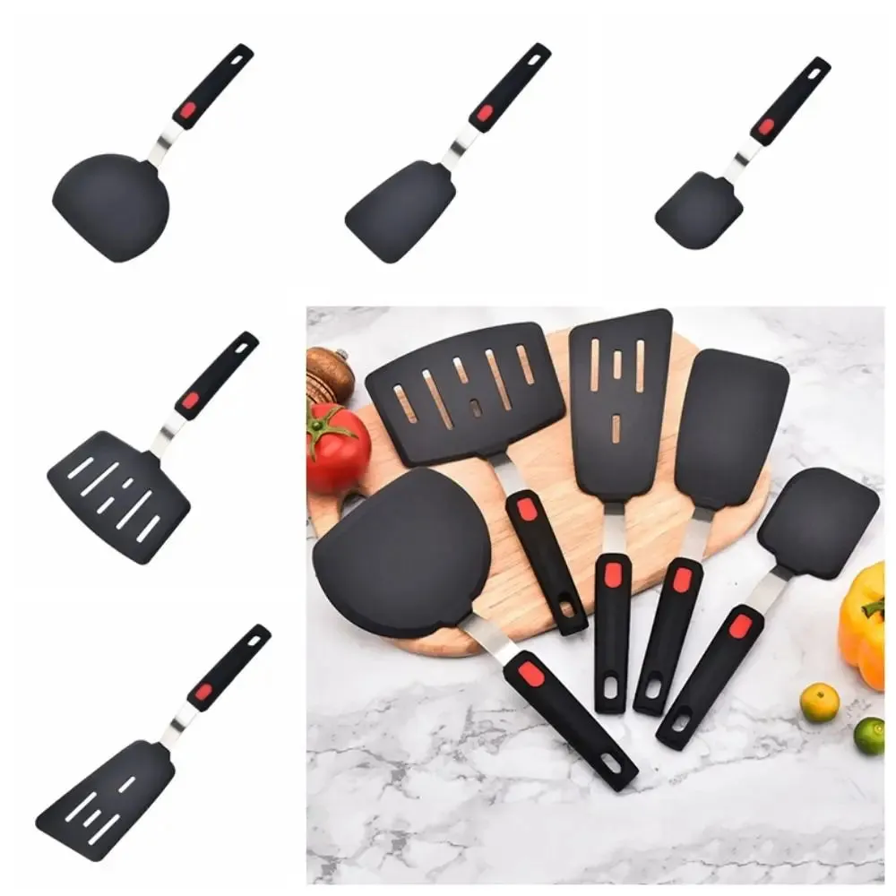 Heat Resistant Nonstick Cookware Flexible Silicone Seamless Spatulas Ergonomic Design Black Slotted Flipper Kitchen Accessories