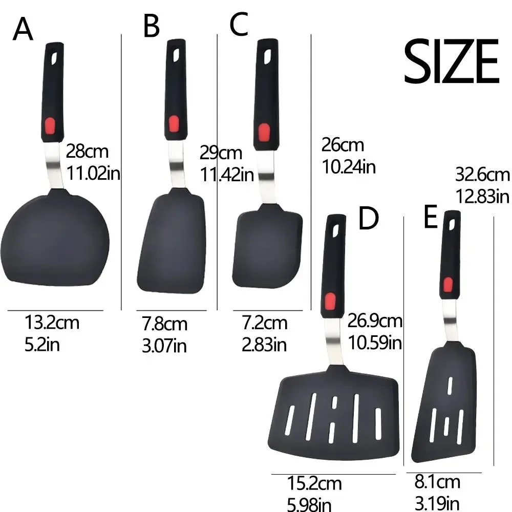 Heat Resistant Nonstick Cookware Flexible Silicone Seamless Spatulas Ergonomic Design Black Slotted Flipper Kitchen Accessories