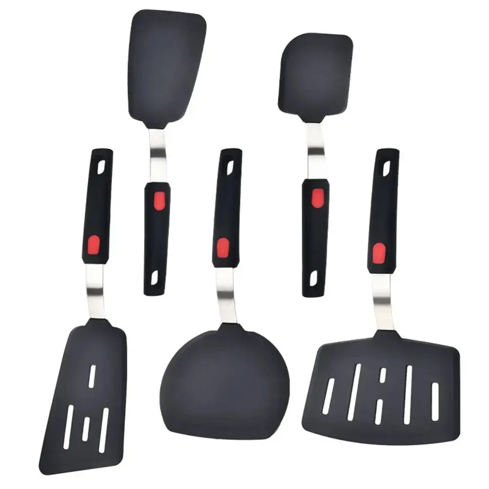 Heat Resistant Nonstick Cookware Flexible Silicone Seamless Spatulas Ergonomic Design Black Slotted Flipper Kitchen Accessories