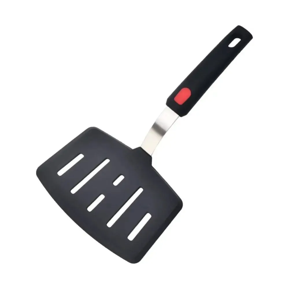 Heat Resistant Nonstick Cookware Flexible Silicone Seamless Spatulas Ergonomic Design Black Slotted Flipper Kitchen Accessories