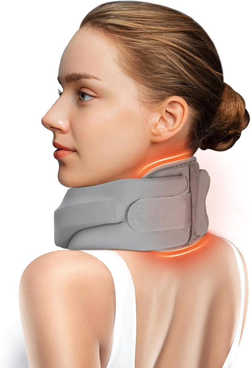 Heated Neck Brace Cervical Collar - Neck Support Brace with Heating Pad, Soft Foam Wraps Keep Vertebrae Stable and Aligned for Relief of Cervical Spine Pressure for Women & Men (M Size) Grey