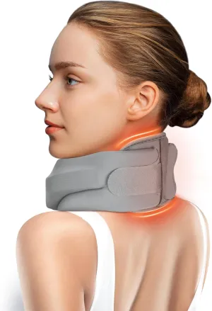 Heated Neck Brace Cervical Collar - Neck Support Brace with Heating Pad, Soft Foam Wraps Keep Vertebrae Stable and Aligned for Relief of Cervical Spine Pressure for Women & Men (M Size) Grey
