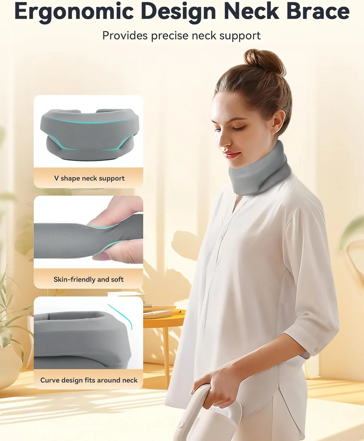 Heated Neck Brace Cervical Collar - Neck Support Brace with Heating Pad, Soft Foam Wraps Keep Vertebrae Stable and Aligned for Relief of Cervical Spine Pressure for Women & Men (M Size) Grey