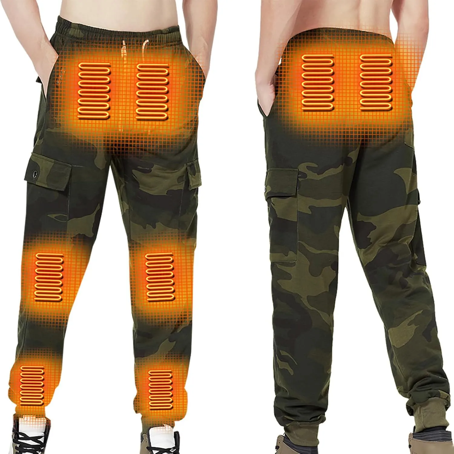 Heated Pants for Men Work Rechargeable Heating Pant Hunting Winter Snow Sweatpants Heated Clothes Fleece Insulated Camo