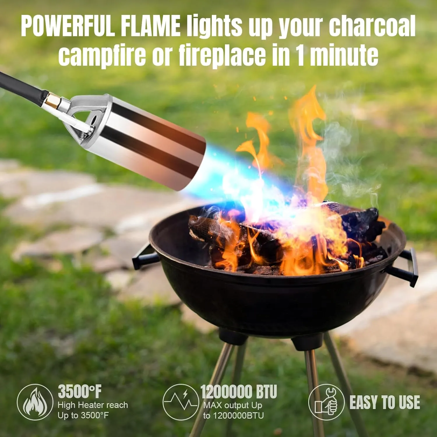 Heavy Duty Weed Torch Propane Burner with Storage Bag,1,200,000 BTU Blow Torch with 8.8FT Hose, Portable Flame Weeder with Igniter for Garden Wood Roofing Snow Road Charcoal Start(Fuel not included)