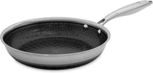 Hell's Kitchen Hybrid 9.5" Frying Pan, Tri-Clad Stainless Steel and Nonstick Ceramic PFAS Free, no PFOA, PTFE, or Teflon, Non Toxic Cookware, Metal Utensil Safe, All Cooktops, Oven Safe (9.5 Inch)