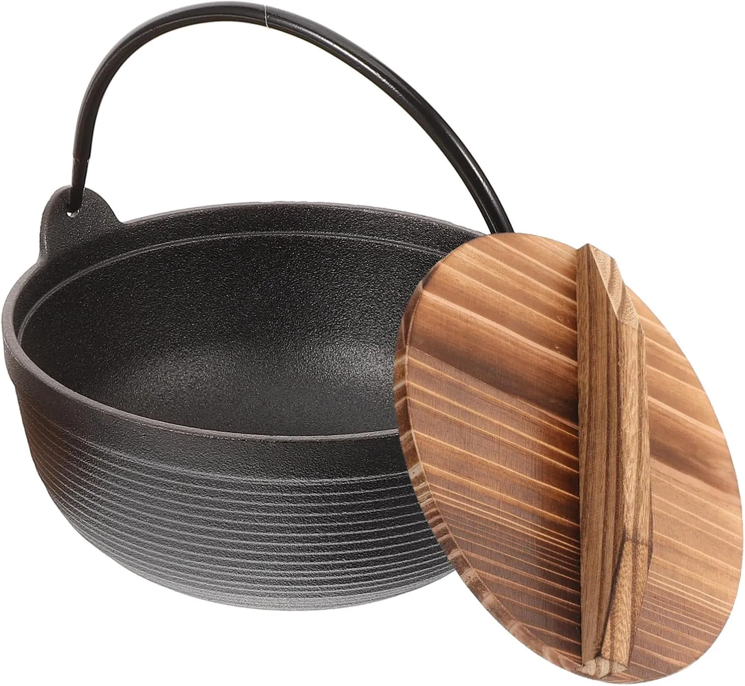 HEMOTON Japanese Sukiyaki Pot Nonstick Iron Stew Pot with Ergonomic Handle for Outdoor Camping and Picnics Versatile for Soup Stir Fry and Hot Pot Cooking