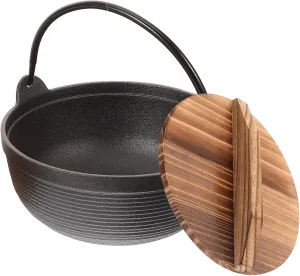 HEMOTON Japanese Sukiyaki Pot Nonstick Iron Stew Pot with Ergonomic Handle for Outdoor Camping and Picnics Versatile for Soup Stir Fry and Hot Pot Cooking