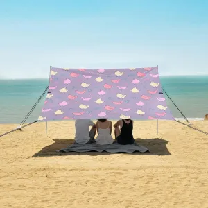 Hen Flowers and Leaves Beach Canopy Tent Anti-UV & Wind Resistant, Camping Sun Shelter Easy Setup Portable,Outdoor Shade Tents with Sandbags,Sand Shovels,Ground Pegs & Stability Poles