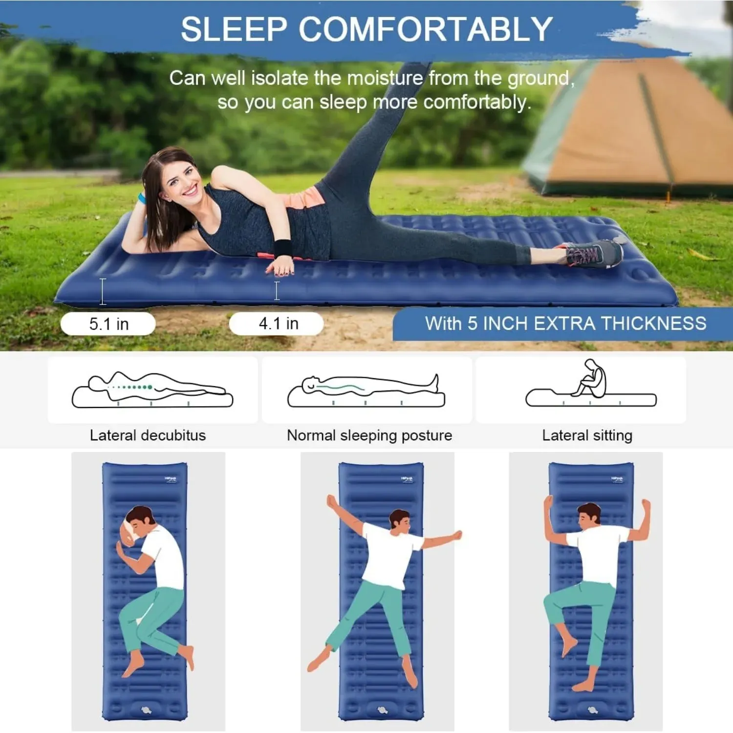 HiiPeak Ultralight Camping Sleeping Pad with Built-In Foot Pump & Pillow