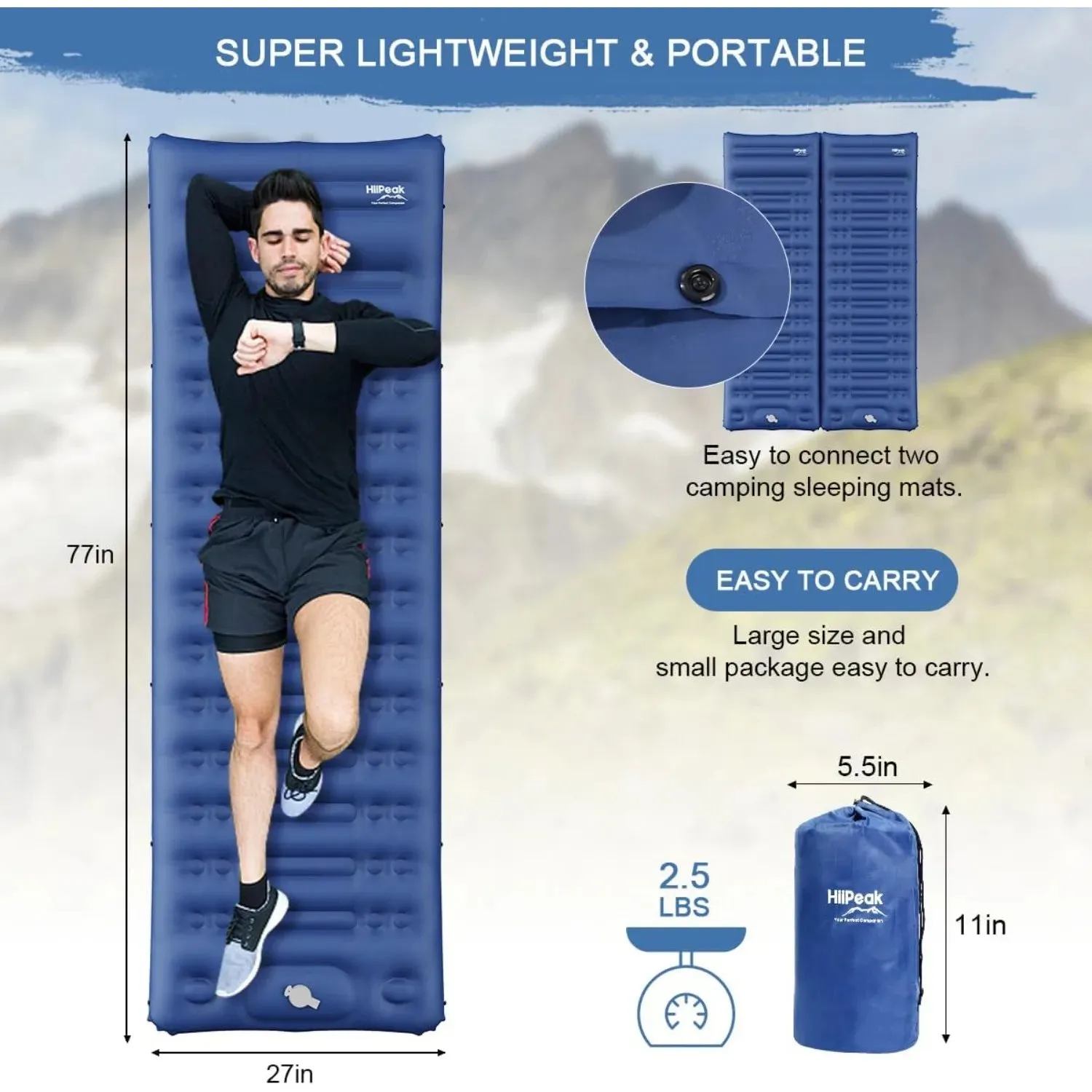 HiiPeak Ultralight Camping Sleeping Pad with Built-In Foot Pump & Pillow