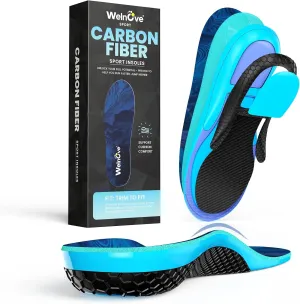 Hike Support Insoles - Welnove Carbon Fiber Insoles -Shoe Insert for Hiking Ourdoor Sport - Rigid Support for Turf Toe,Foot Fractures,Hallux Rigidus,Hiking Boots Inserts for Men Women-L