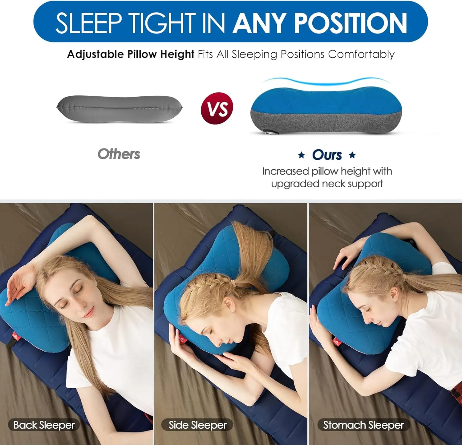 Hikenture Camping Pillow with Removable Cover - Ultralight Inflatable Pillow for Neck Lumbar Support - Upgrade Backpacking Pillow - Washable Travel Air Pillows for Camping, Hiking, Backpacking