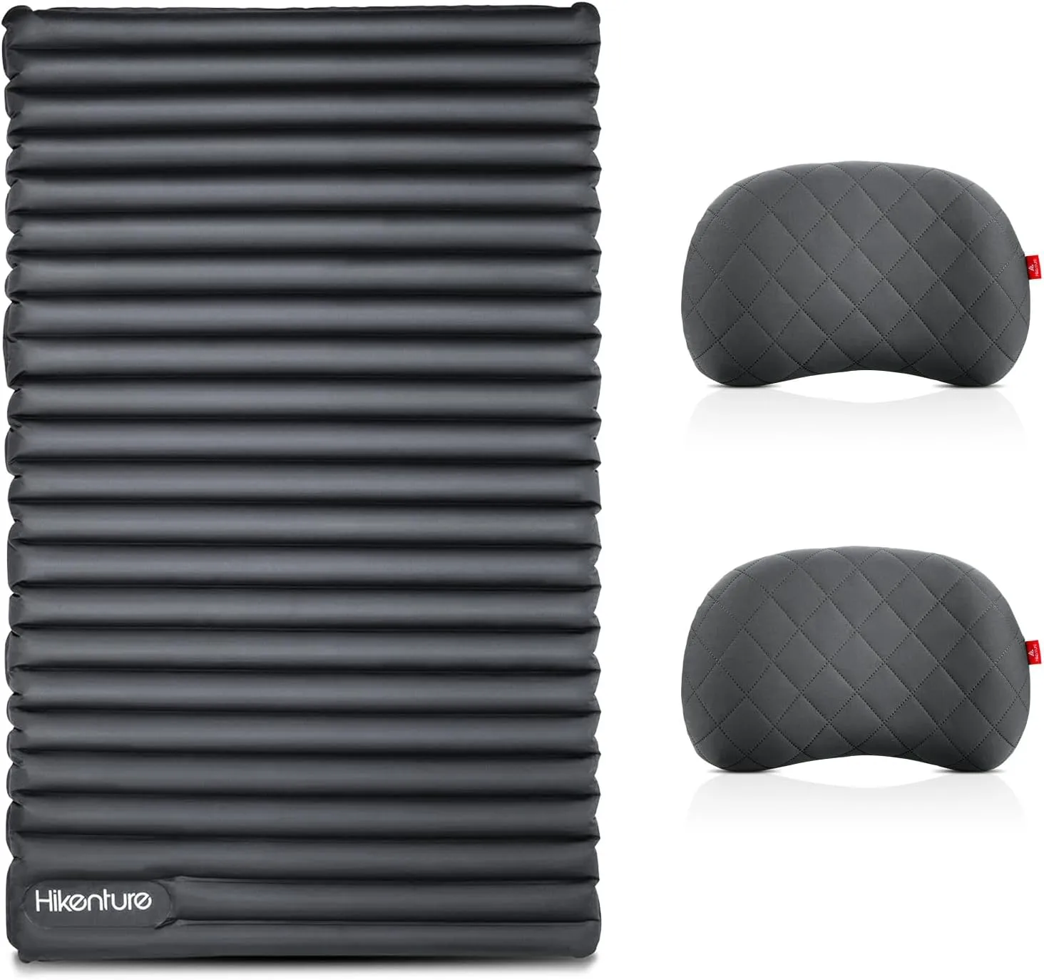 Hikenture Double Sleeping Pad Foot Pump with 2 Inflatable Camping Pillows Grey