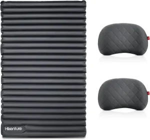 Hikenture Double Sleeping Pad Foot Pump with 2 Inflatable Camping Pillows Grey